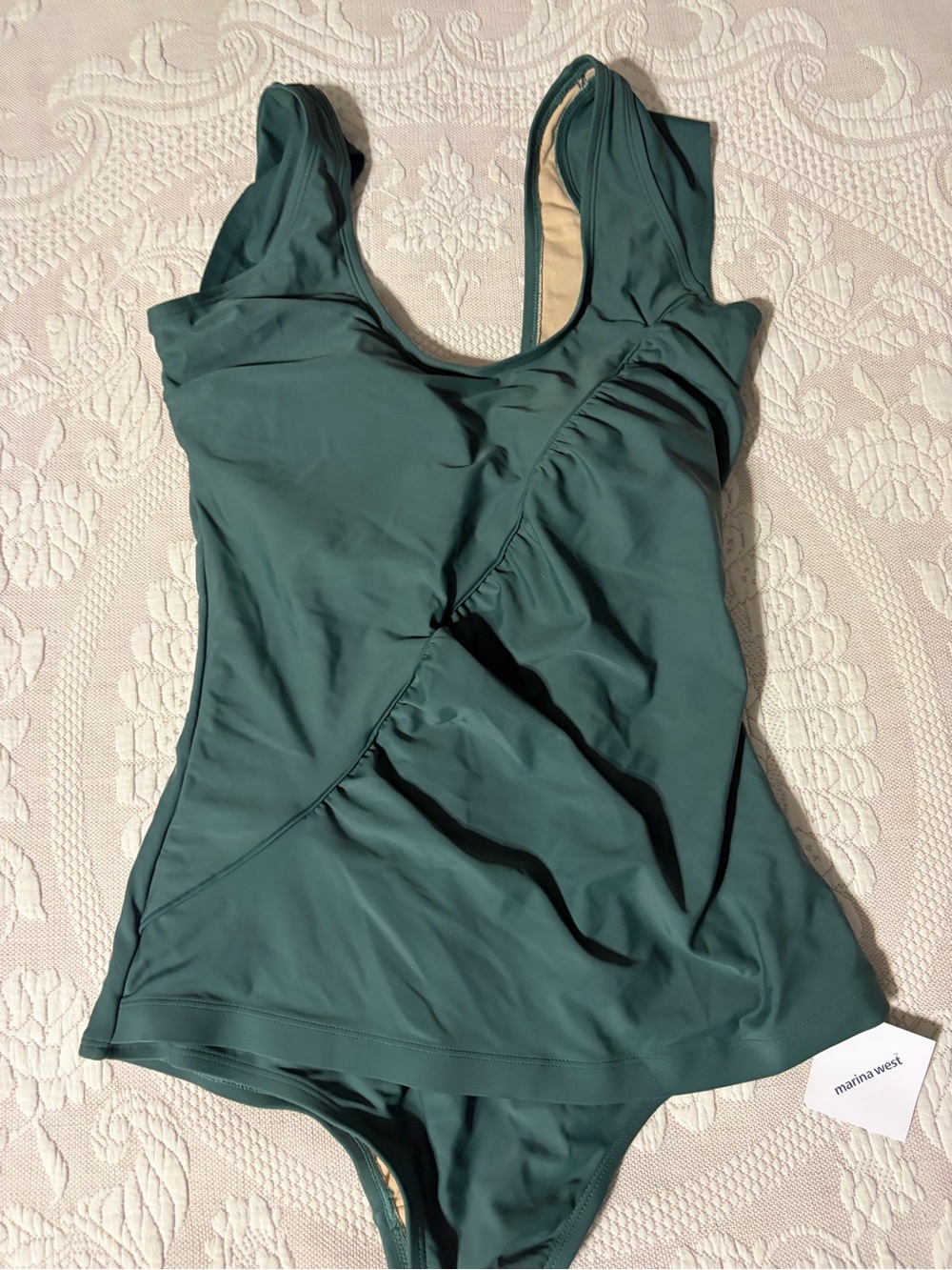 NWT Marina West Teal One-Piece Tankini Swim Suit Large quiet luxury traditional